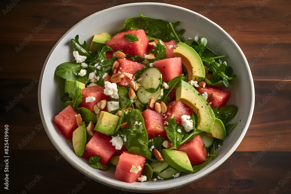 Fresh watermelon and feta salad with arugula and mint. Fresh watermelon and feta salad with arugula and mint.