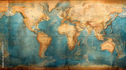 Fototapeta Naklejka Na Ścianę i Meble -  A vintage-style global map with shipping routes and historical trade winds, ideal for a presentation on economic history.