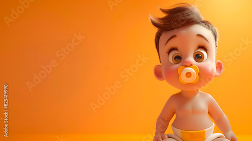 Imagen 3D de un bebé con chupete y pañales photo