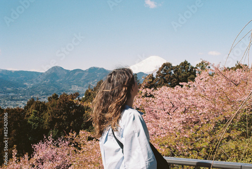 Young woman looking at Fuji