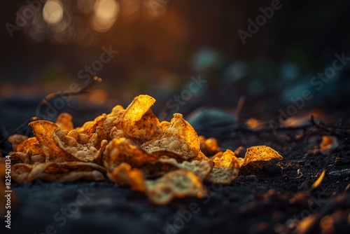 Golden chanterelle mushrooms scattered on rich earth, basked in warm autumn light