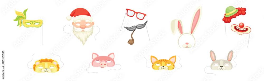 Carnival Mask and Head Accessory for Festive Party Celebration Vector Set Carnival Mask and Head Accessory for Festive Party Celebration Vector Set