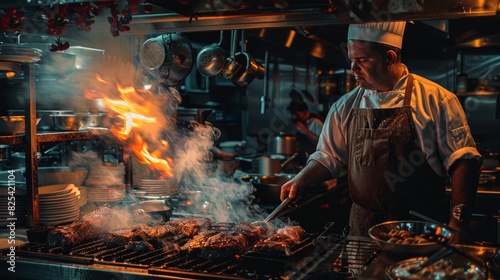 Restaurant Grill Kitchen Chef Firing Flame. © Basketball