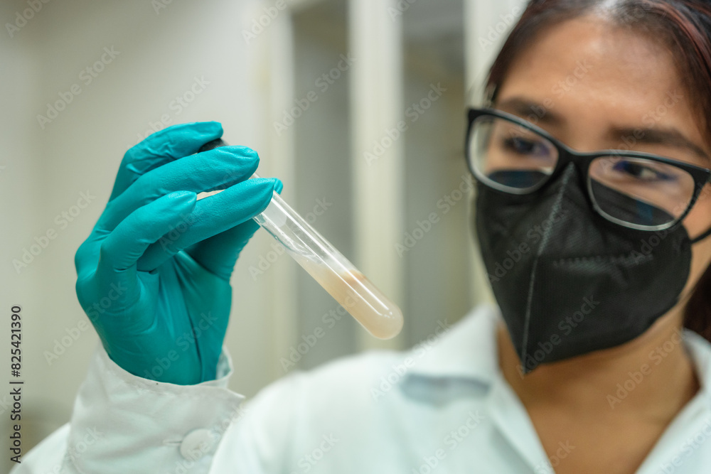 Female scientist holding test tube