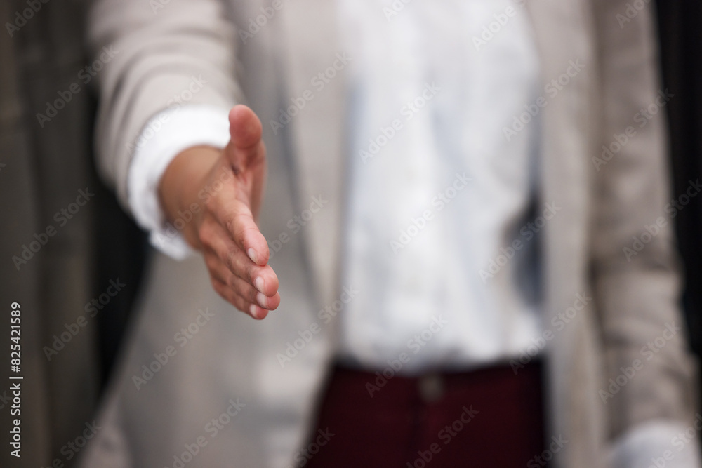 Handshake, office and hand of business person for agreement, meeting and greeting in office. Professional, corporate and closeup of worker with hand gesture for promotion, recruitment and onboarding Handshake, office and hand of business person for agreement, meeting and greeting in office. Professional, corporate and closeup of worker with hand gesture for promotion, recruitment and onboarding