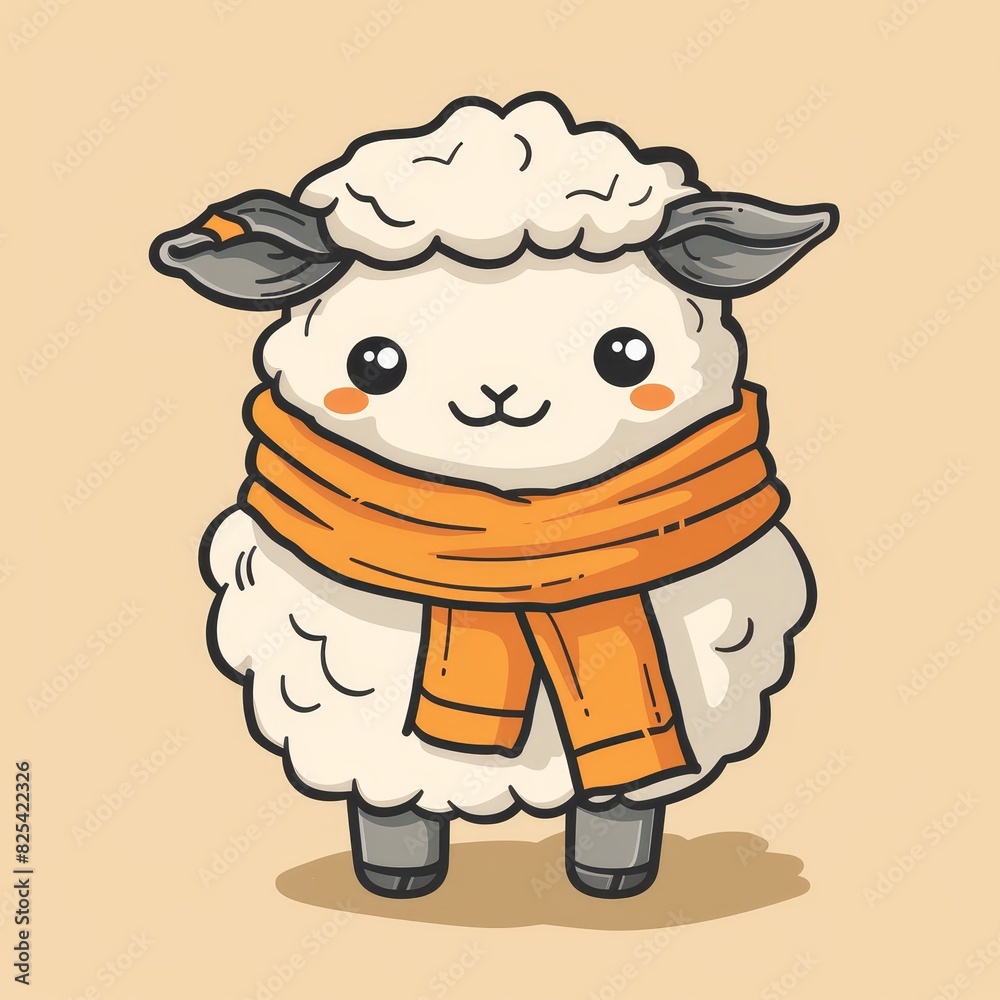 Sheep in halloween theme with a scarf, simple flat line drawing clip art, simple line art illustration with two colors, clipart isolated on a pure solid color pastel cream background Sheep in halloween theme with a scarf, simple flat line drawing clip art, simple line art illustration with two colors, clipart isolated on a pure solid color pastel cream background