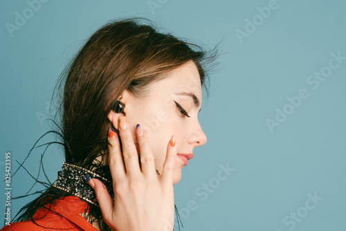 A Woman is listening to Music photo