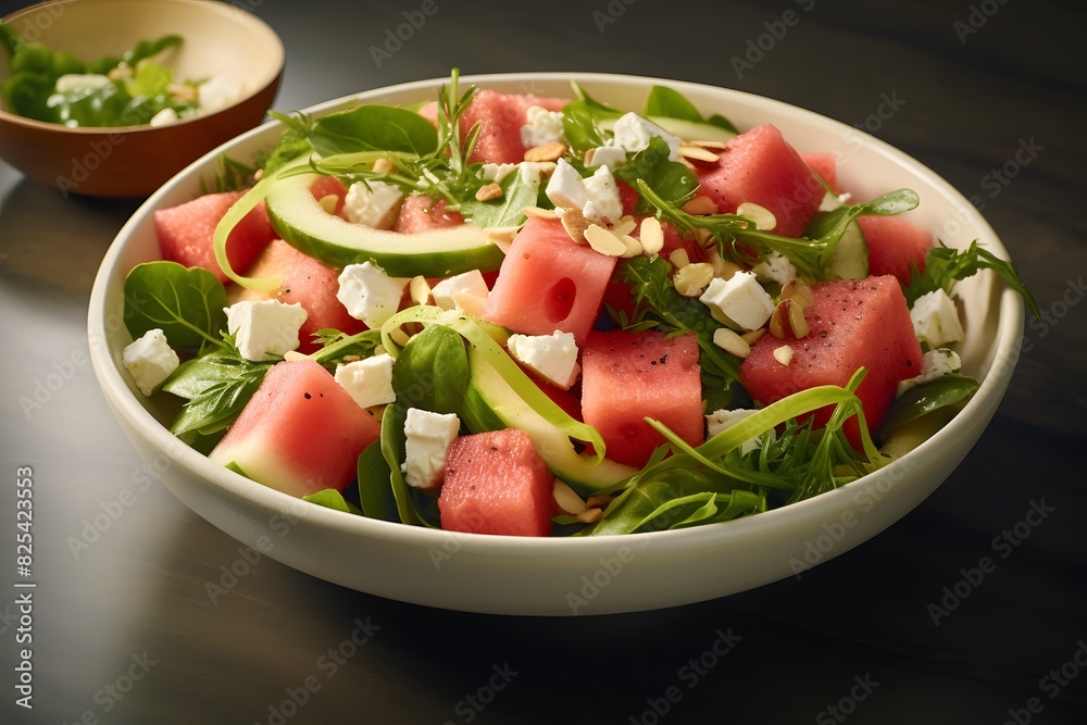 Fresh watermelon and feta salad with arugula and mint. Fresh watermelon and feta salad with arugula and mint.