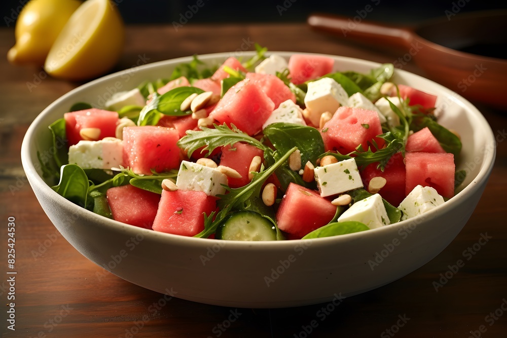 Fresh watermelon and feta salad with arugula and mint. Fresh watermelon and feta salad with arugula and mint.