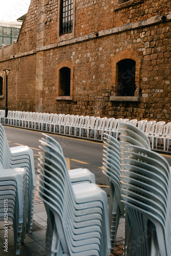 empty chairs in holy week procession in Murcia, Spain. photo