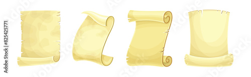 Old Scroll or Roll of Papyrus, Parchment or Paper Containing Writing Vector Set