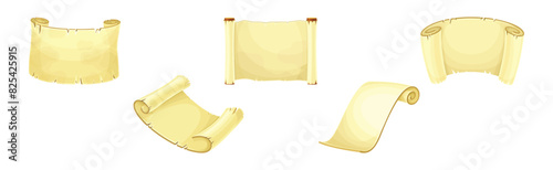 Old Scroll or Roll of Papyrus, Parchment or Paper Containing Writing Vector Set