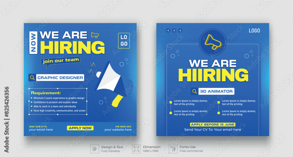 Obraz premium We are Hiring Job Vacancy social media template, banner, poster 