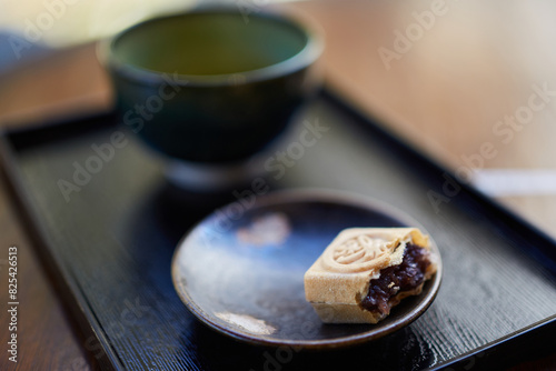 Red Bean Paste Cake And Matcha Green Tea In Uji, Japan. photo