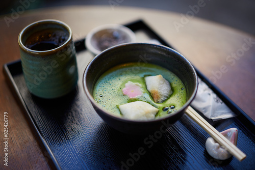 Matcha Green Tea Soup With Red Bean And Rice Cake In Uji, Japan.