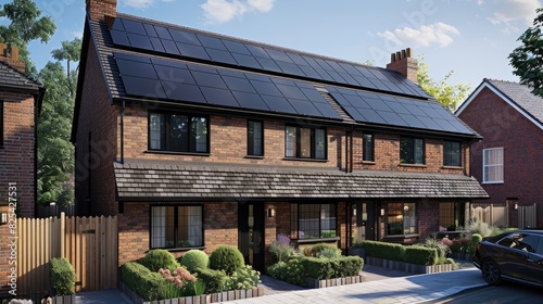 Sustainable Energy Solution: Black Samsung Solar Panels Installed on a UK Terraced House
