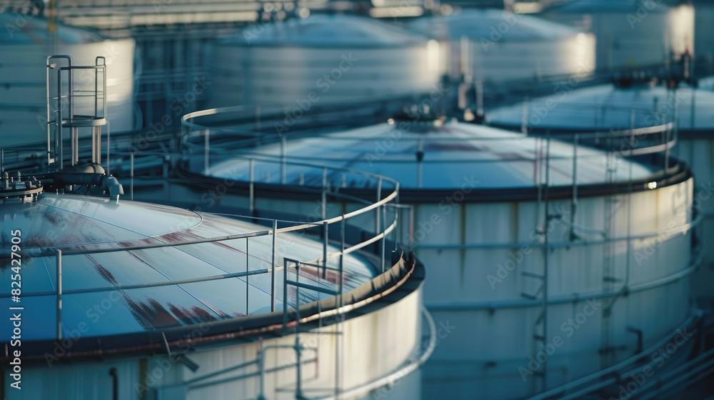 Aerial view of white gas tanks of petrochemical industry close-up, modern oil storages of chemical petroleum factory. Concept of fuel, refinery plant, energy. Aerial view of white gas tanks of petrochemical industry close-up, modern oil storages of chemical petroleum factory. Concept of fuel, refinery plant, energy.