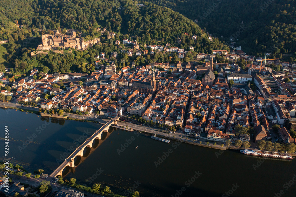 Obraz premium Aerial view of the Heidelberg with the castle on the hillside. Germany