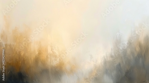 Abstract painting with warm earthy tones blending smoothly into a misty background, creating a soothing and tranquil atmosphere.