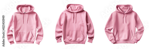 Set of A completely empty pink hoodie isolated against a plain fabric on a transparent background