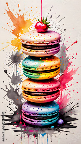 Traditional French colorful macarons. a sweet confectionery product based on meringue. watercolor illustration photo