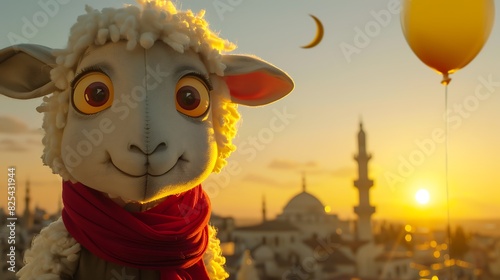 sheep, greeting, islam, three-dimensional, eid, celebration, decoration, background, islamic, muslim, ramadan, sacrifice, illustration, animal, holiday, arabic, happy, design, children, festival, lant