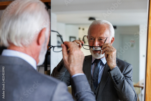 Senior businessman wearing eyeglasses at home photo