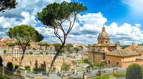 Panorama in Rome from Capitoline Hill, via dei Fori Imperiali road