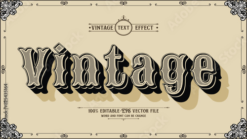 Authentic style vintage 3d editable vector text effect with striped line inside