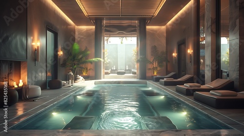 A luxurious spa with serene decor and calming ambiance. 8k  realistic  full ultra HD  high resolution and cinematic photography