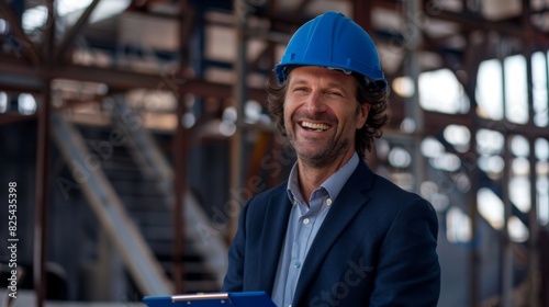 Smiling Engineer with Blue Helmet