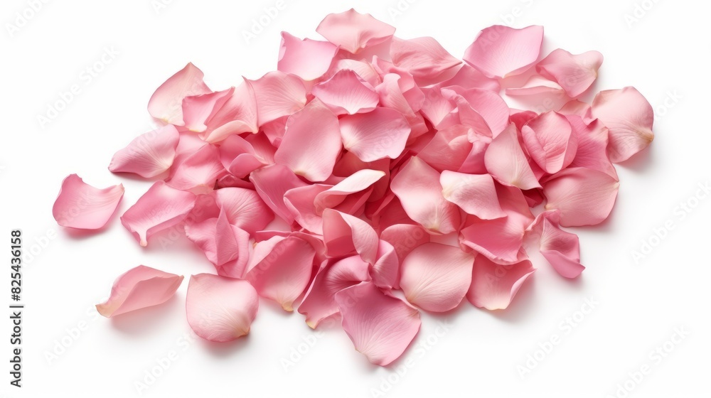 AI generated illustration of a pile of pink rose petals on a white background