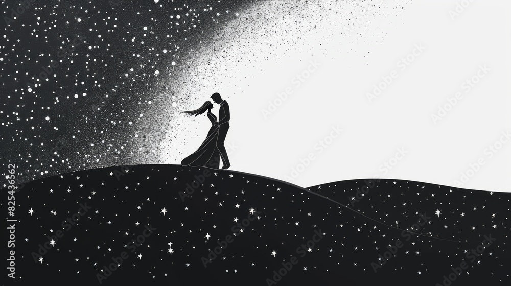 Fototapeta premium A minimalist sketch of a couple dancing under the stars