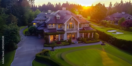 Luxurious Home on Golf Course in Semiahmoo, Washington: Captured by Drone Photos. Concept Luxury Home, Golf Course View, Semiahmoo, Washington, Drone Photos