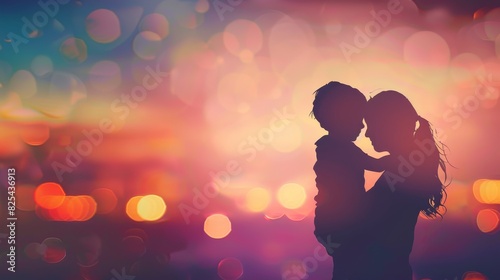 A parent and child silhouette hugging each other tenderly