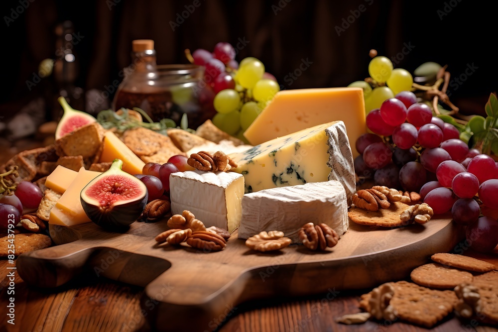 Elegant cheese platter with assorted fruits, nuts, and crackers. Elegant cheese platter with assorted fruits, nuts, and crackers. Elegant cheese platter with assorted fruits, nuts, and crackers. Elegant cheese platter with assorted fruits, nuts, and crackers.