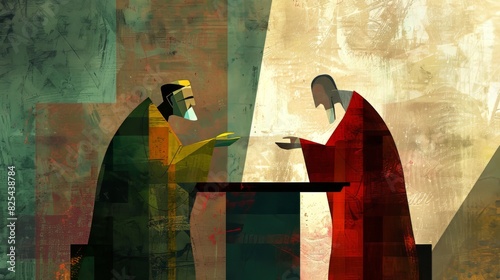 Pharisee and the tax collector praying, emphasizing humility and righteousness