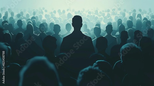 audience silhouettes from behind crowd watching leader at rally concert or meeting vector illustration photo