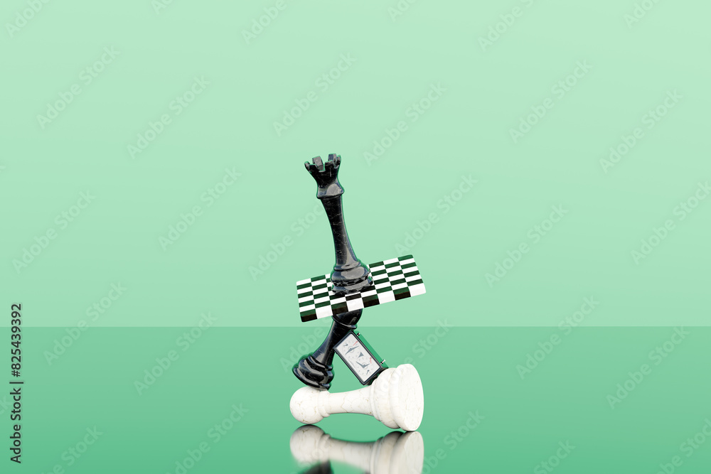 Chess pieces balance 3D concept. Hierarchy, cooperation, teamwork.  