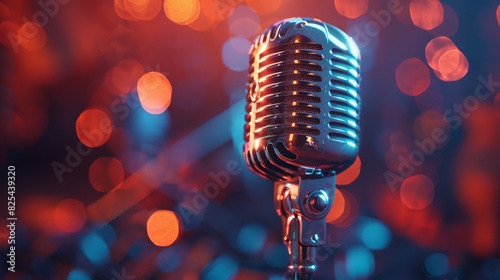 Microphone With Blurry Lights Background