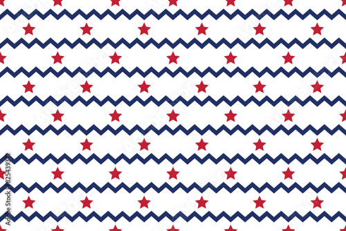 Seamless vector isolated pattern abstract blue zig zag lines Red stars Perfect print children's fabrics Bed linen Wrapping paper Typography design Tablecloths Scrapbooking Cardmaking Baby USA color