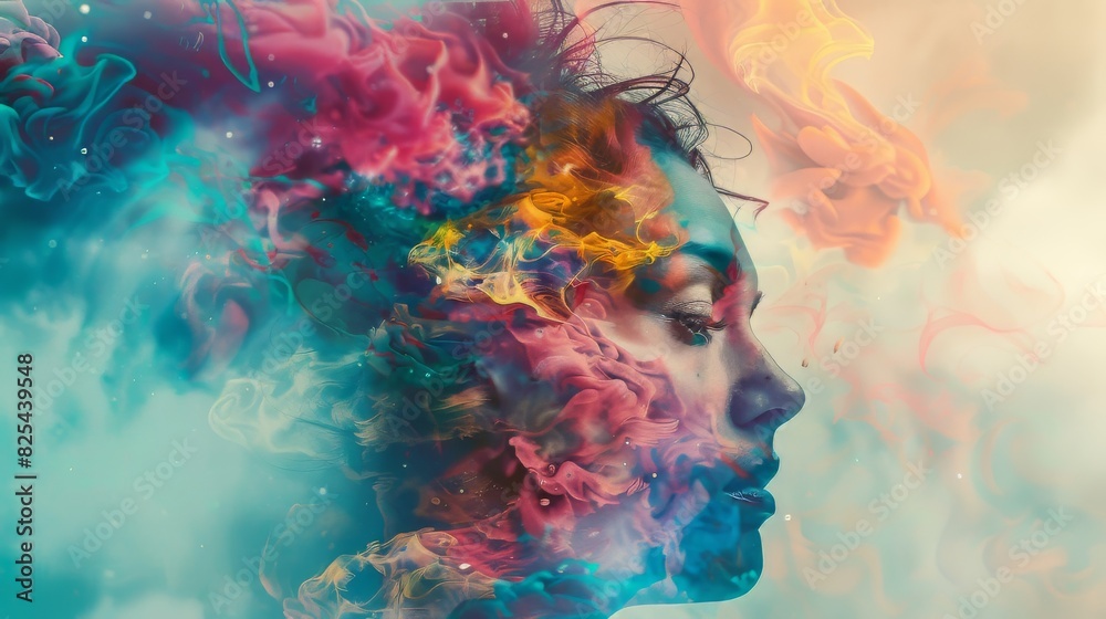 Abstract double exposure portrait with surreal elements and vibrant colors Abstract double exposure portrait with surreal elements and vibrant colors