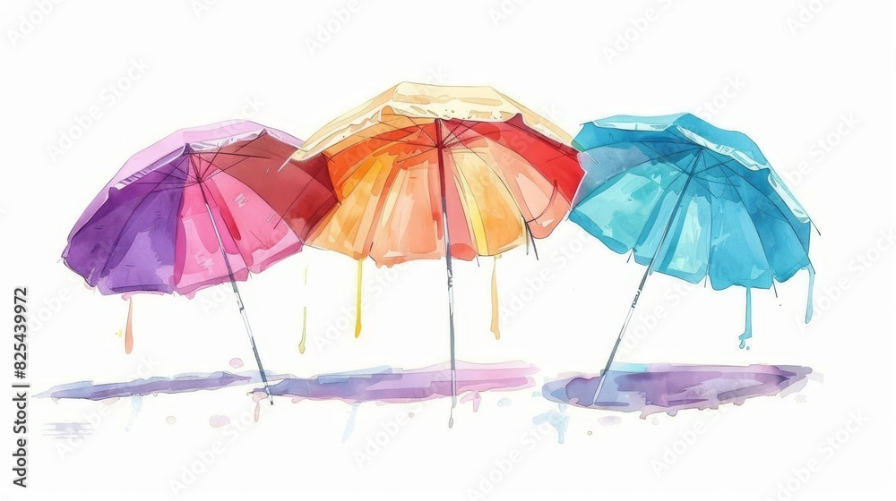 colorful beach umbrellas isolated on white background summer vacation concept digital painting