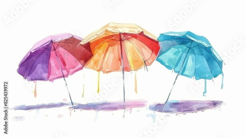 colorful beach umbrellas isolated on white background summer vacation concept digital painting © Bijac