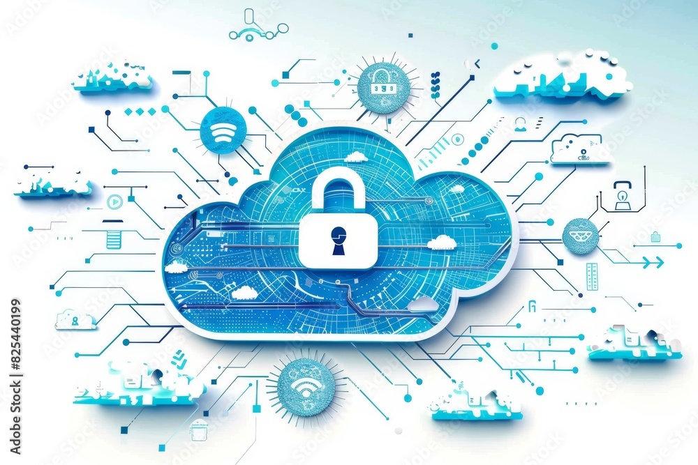 Fototapeta premium Modern Cybersecurity Dashboard with Data Analysis and Lock Symbol on Computer Screen