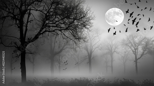 dark hell night forest with moon. halloween abstract background