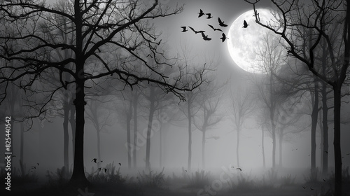 dark hell night forest with moon. halloween abstract background
