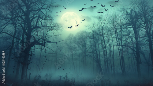 dark hell night forest with moon. halloween abstract background