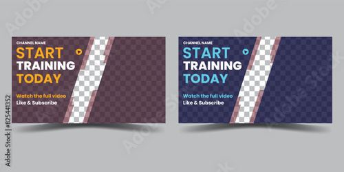 vector physical fitness gym youtube thumbnail. Fitness gym exercise youtube channel thumbnail and web banner Premium Vector. fully editable modern youtube thumbnail design for any youtube videos.