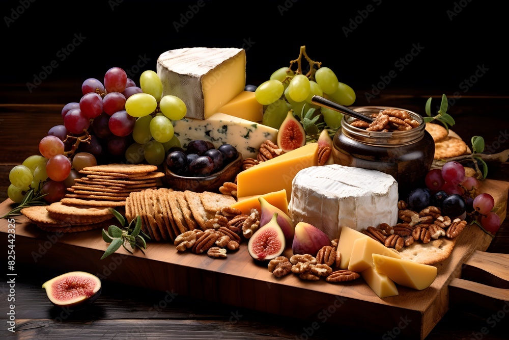 Elegant cheese platter with assorted fruits, nuts, and crackers. Elegant cheese platter with assorted fruits, nuts, and crackers. Elegant cheese platter with assorted fruits, nuts, and crackers. Elegant cheese platter with assorted fruits, nuts, and crackers.